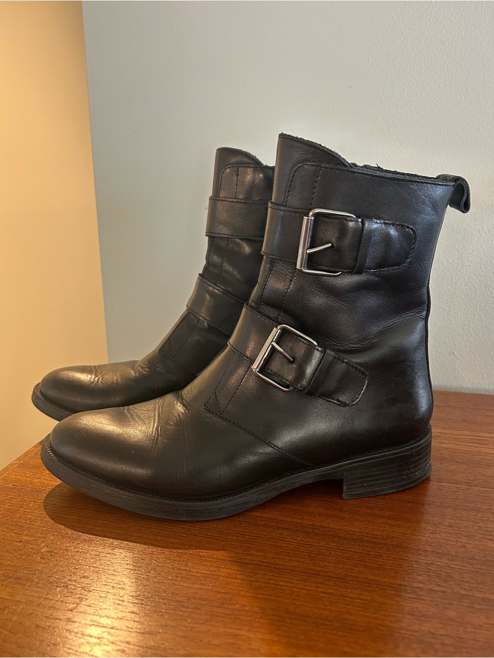 Emanuel Crasto Made in Italy Soft Black Leather Ankle Harness Boots 38 Moto